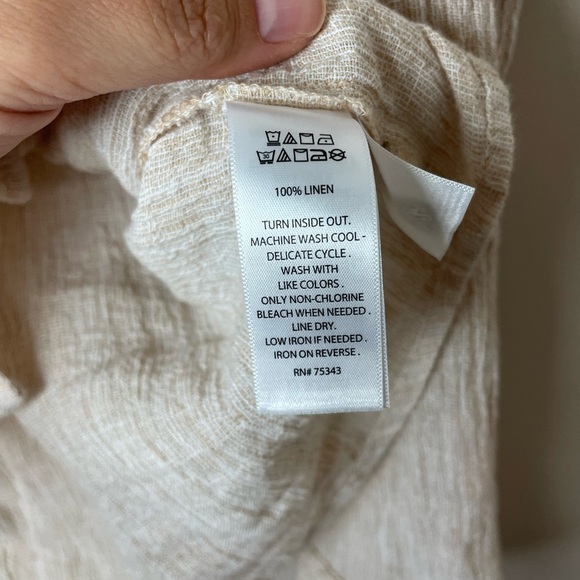 TAHARI 100% Linen Shirt Womens Large Beige Cream Natural European Flax Button Up - Picture 5 of 9